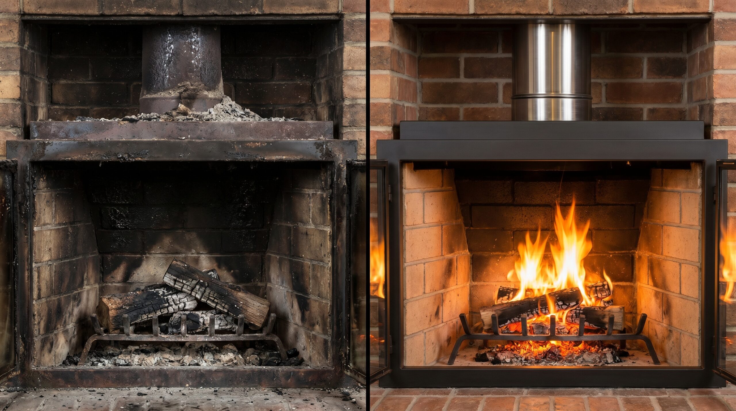 Before and after chimney cleaning by Royal Chimney