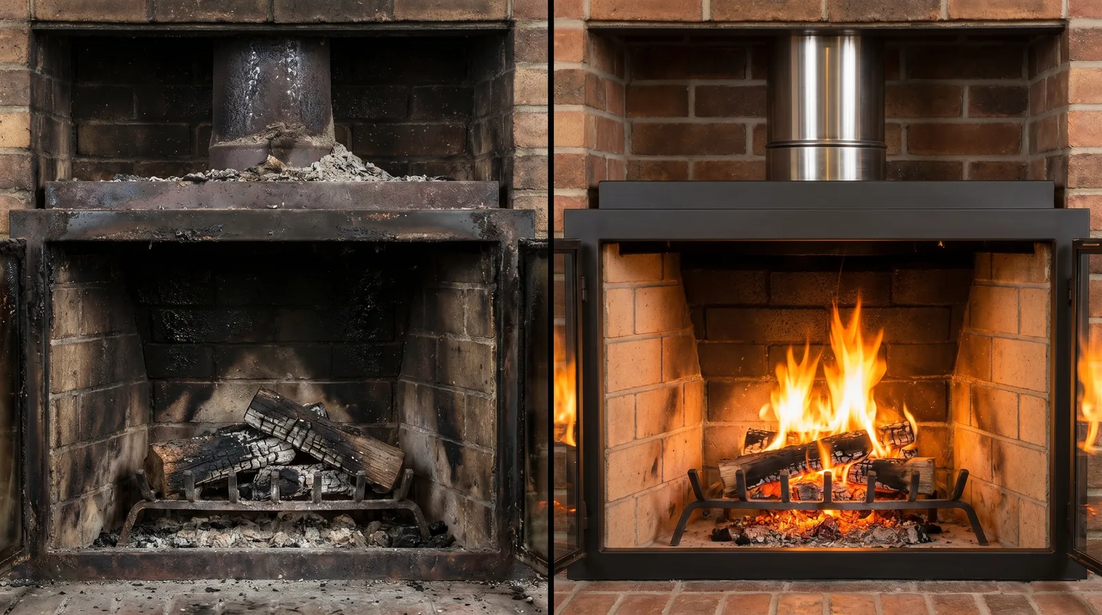 Before and after chimney cleaning by Royal Chimney
